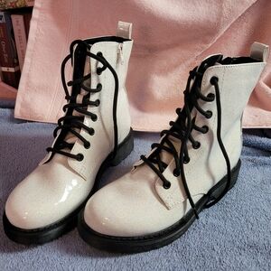 Glittery White Combat Boots Kids size 4